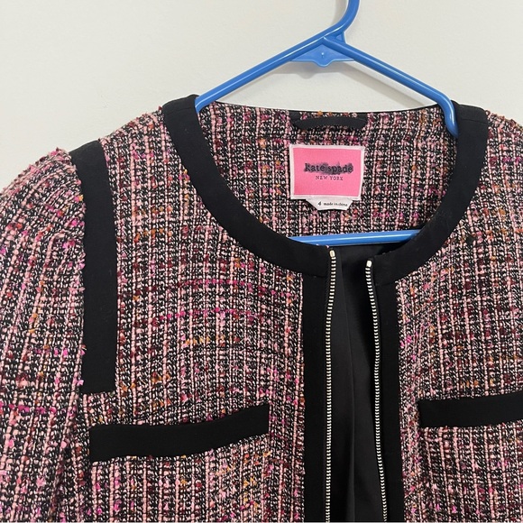 Kate Spade Puff Sleeve Tweed Jacket in Pink Plaid - Picture 5 of 11